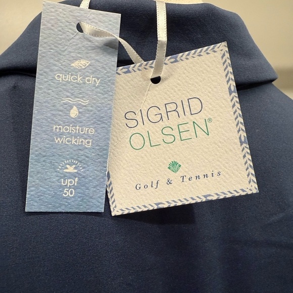 Sigrid Olsen Midnight Blue Ruffle Sleeve Golf or Tennis Blouse SPF50 dry fast - Picture 6 of 8